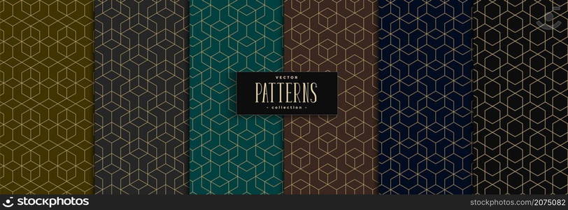 Set of geometric pattern polygonal shape. Luxury with golden lines on dark color background