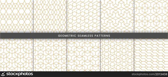 Set of geometric pattern polygonal shape. Seamless background with gold lines modern stylish