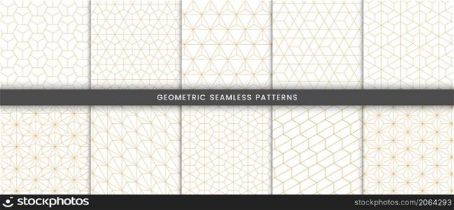 Set of geometric pattern polygonal shape. Seamless background with gold lines modern stylish