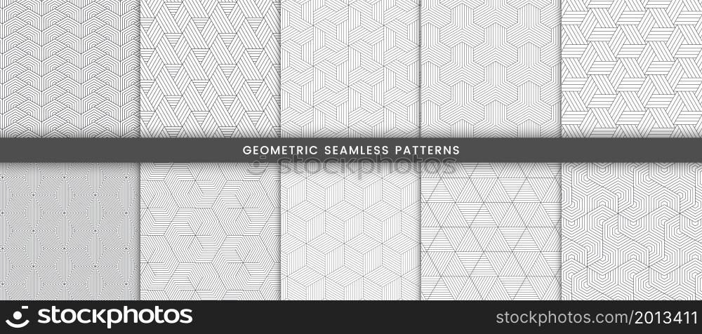 Set of geometric pattern with stripes lines polygonal shape grey on white background