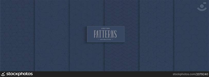 Set of geometric pattern with stripes polygonal lines modern stylish blue background