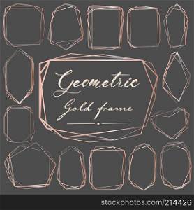 Set of geometric pink gold frame, Decorative element for wedding card, Invitations and logo. Vector illustration.