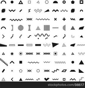 Set of geometric retro memphis style black elements. Vector illustration