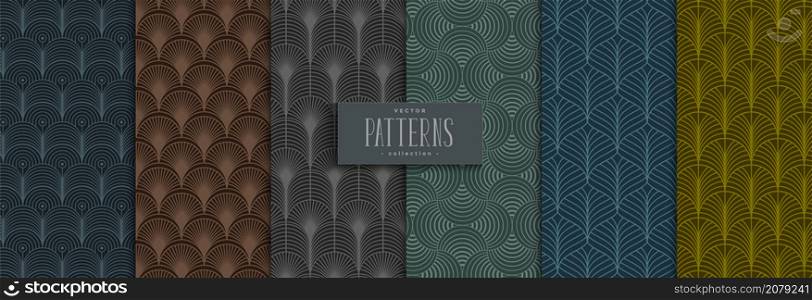 Set of geometric seamless pattern circle design. Traditional background wave lines with dark color