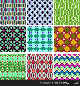 Set of geometric seamless pattern. Colorful abstract backgrounds. Texture for fabric.