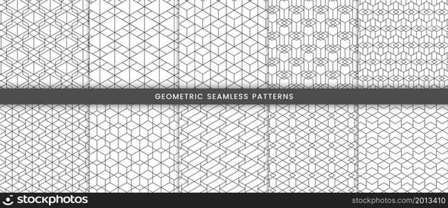 Set of geometric seamless pattern polygonal shape. Elegant of gray lines on white background modern stylish