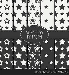 Set of geometric seamless pattern with stars. Collection of wrapping paper. Paper for scrapbook. Tiling. Beautiful vector illustration. Starry background. Stylish graphic texture for your design, wallpaper, pattern.. Set of geometric seamless pattern with stars. Collection of wrapping paper. Paper for scrapbook. Tiling. Beautiful vector illustration. Starry background. Stylish graphic texture for your design, wallpaper, pattern fills.