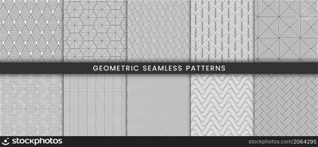 Set of geometric seamless pattern with stripes lines grey texture on white background modern stylish