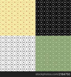 Set of geometric SEAMLESS patterns with swirl grid and abstract flowers. Ornates for decoration and printing on fabric. Design element. Vector