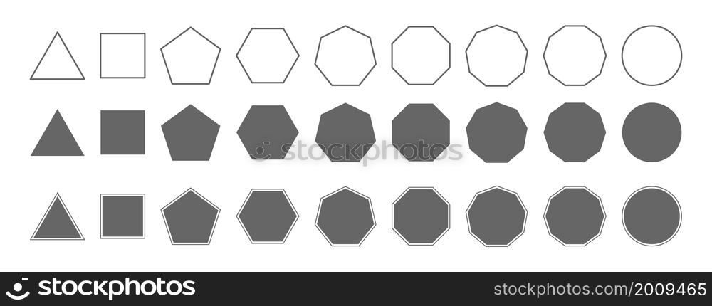 set of geometric shapes, an empty and filled contour. Flat style
