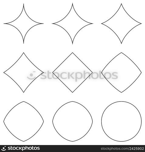 set of geometric shapes, transition from star to circle and square, vector geometric shapes for design, different convexities and concavities