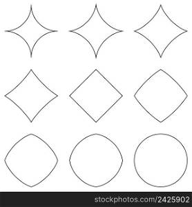 set of geometric shapes, transition from star to circle and square, vector geometric shapes for design, different convexities and concavities