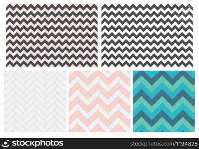 Set of geometric vector textures. Seamless abstract zigzag paper patterns. Floor color laminate background.