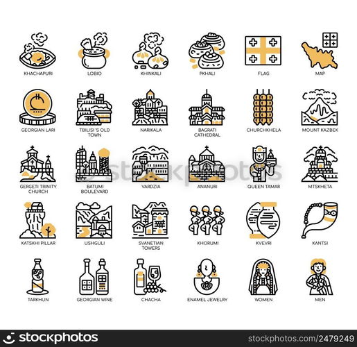 Set of Georgia thin line icons for any web and app project.