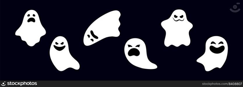 Set of ghosts with scary smiling faces for Halloween. Vector flat style illustration for design poster, banner, print.. Set of ghosts with scary smiling faces for Halloween. Vector flat style illustration for design poster, banner, print