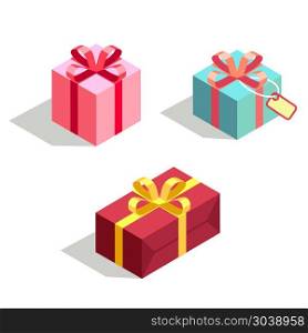 Set of gift box 3d isometric. Set of gift box 3d isometric. Isolated cardboard boxes. Vector illustration