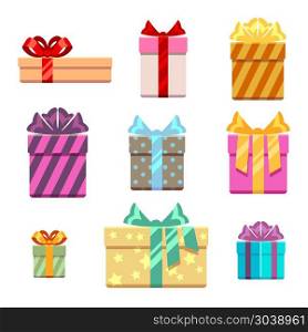 Set of gift box flat style. Set of gift box flat style. Gift for birthday and christmas, vector illustration