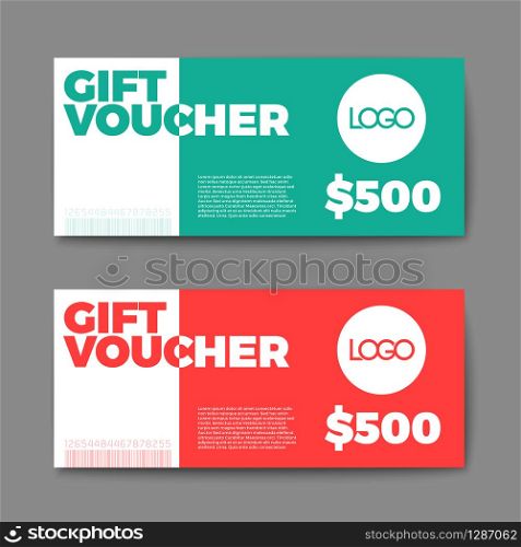 Set of gift (discount) voucher cards - teal and red minimalistic version