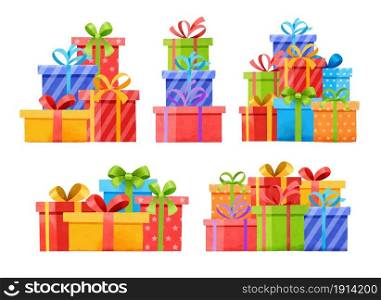 Set of gifts boxes isolated on white. Watercolor christmas and new year set with gift boxes.