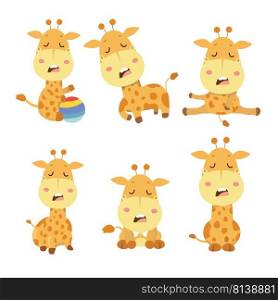 Set of giraffe in different actions illustration. 