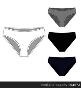 Set of girls lingerie, underpants. Female collection knickers. Women panties isolated on white background. White, grey, black colors. Vector illustration. Set of girls lingerie, underpants. Female collection knickers.