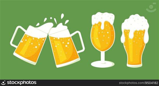 Set of Glass Lager beer icon. Vector beer. Glass of foaming beer isolated on background. Vector illustration. Set of Glass Lager beer icon. Vector beer. Glass of foaming beer isolated on background