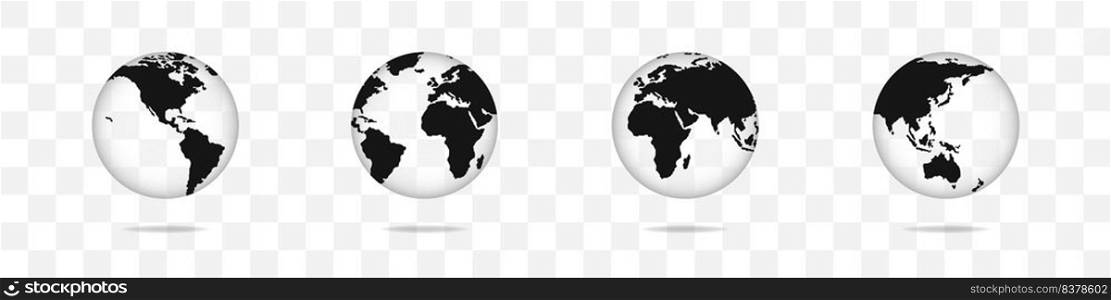 Set of globe earth. Vector isolated illustration. Earth globe set. World map in globe shape.. Set of globe earth. Vector illustration. Earth globe set. World map in globe shape.