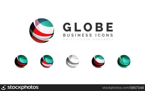Set of globe sphere or circle logo business icons. Set of globe sphere or circle logo business icons. Created with overlapping colorful abstract waves and swirl shapes