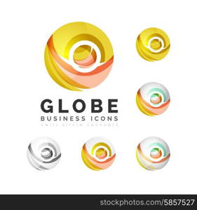 Set of globe sphere or circle logo business icons. Set of globe sphere or circle logo business icons. Created with overlapping colorful abstract waves and swirl shapes