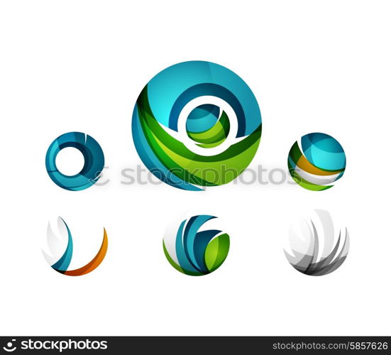 Set of globe sphere or circle logo business icons. Set of globe sphere or circle logo business icons. Created with overlapping colorful abstract waves and swirl shapes