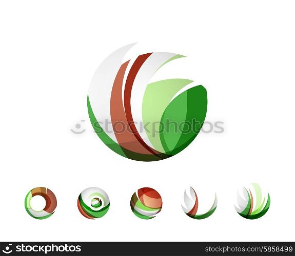 Set of globe sphere or circle logo business icons. Set of globe sphere or circle logo business icons. Created with overlapping colorful abstract waves and swirl shapes