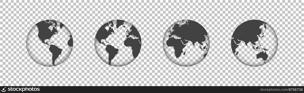 Set of globes or Earth transparent . Globe with transparent texture and shadow. Vector illustration. Set of globes or Earth transparent . Globe with transparent texture and shadow. Vector