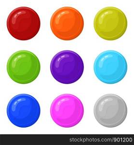Set of glossy round colorful buttons isolated on white background. Vector illustration for any design.