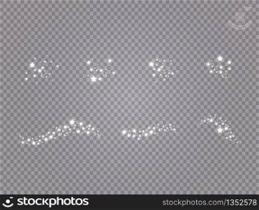 Set of glowing light effects with many glitter particles isolated on a transparent background. Vector star cloud with dust. Magical christmas decoration.. Set of glowing light effects with many glitter particles isolated on a transparent background. Vector star cloud with dust. Magical christmas decoration