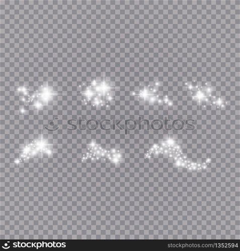 Set of glowing light effects with many glitter particles isolated on a transparent background. Vector star cloud with dust. Magical christmas decoration.. Set of glowing light effects with many glitter particles isolated on a transparent background. Vector star cloud with dust. Magical christmas decoration