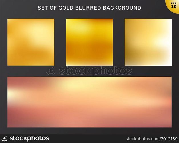 Set of gold blurred background luxury style. collection many beautiful golden color. Elements for your brochure, banner web, poster, flyer, website or presentation. Vector illustration