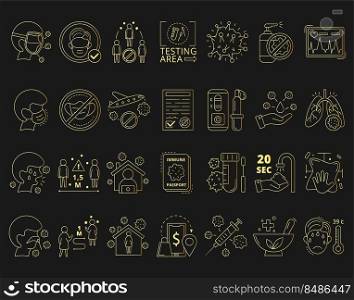 Set of gold coronavirus vector icons