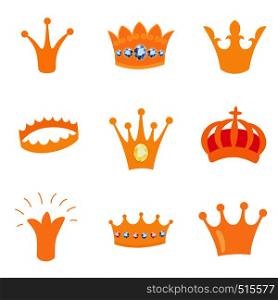 Set of gold crown icons. Vector isolated elements for logo, label, game, hotel, an app design. Royal king, queen, princess crown.