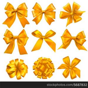 Set of gold gift bows with ribbons. Vector.