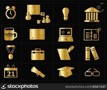 Set of gold higher education icons