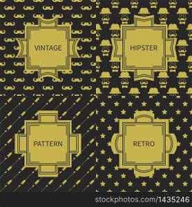 Set of gold hipster fashion seamless pattern with mustache. Collection of wrapping paper. Vector illustration. Background. Vintage frames. Greeting cards, invitations. Labels, badges. Set of gold hipster fashion geometric seamless pattern with mustache. Collection of wrapping paper. Vector illustration. Background. Vintage frames. Greeting cards, invitations. Labels, badges