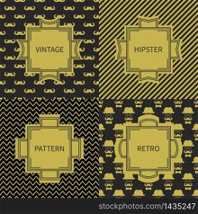 Set of gold hipster fashion seamless pattern with mustache. Collection of wrapping paper. Vector illustration. Background. Vintage frames. Greeting cards, invitations. Labels, badges. Set of gold hipster fashion geometric seamless pattern with mustache. Collection of wrapping paper. Vector illustration. Background. Vintage frames. Greeting cards, invitations. Labels, badges
