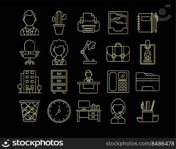 Set of gold office icons