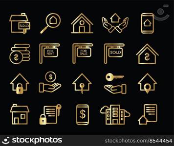 Set of gold real estate icons