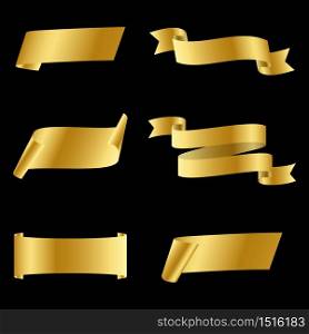set of Gold Ribbon Isolated on black Background,Vector illustration
