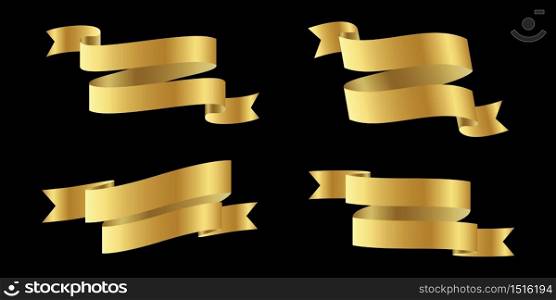 set of Gold Ribbon Isolated on black Background,Vector illustration