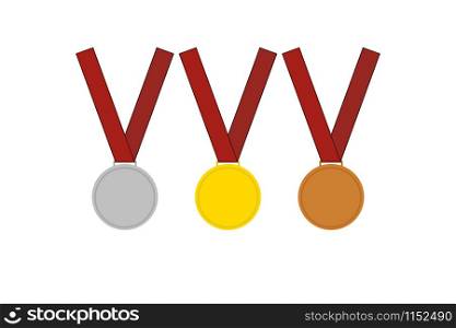 Set of gold, silver and bronze medals. Vector icon