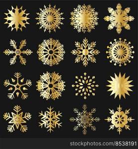 Set of Gold Snowflakes Vector Icon Symbol Design