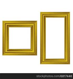 Set of Gold Wooden Frames Isolated on White Background. Set of Gold Wooden Frames