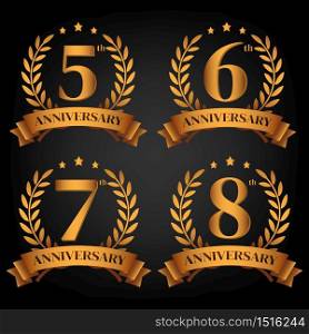 set of golden anniversary logo,with Laurel Wreath and gold ribbon,symbol for logo mock up about celebrate and anniversary